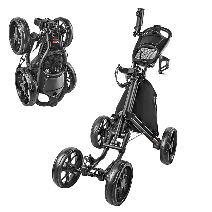Durable 4-Wheel Folding Golf Trolley - Multifunctional Golf Push Cart for the Course