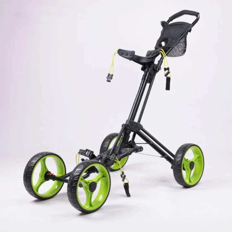 Foldable Aluminum Golf Push/Pull Cart - 4 Wheels with Umbrella Holder