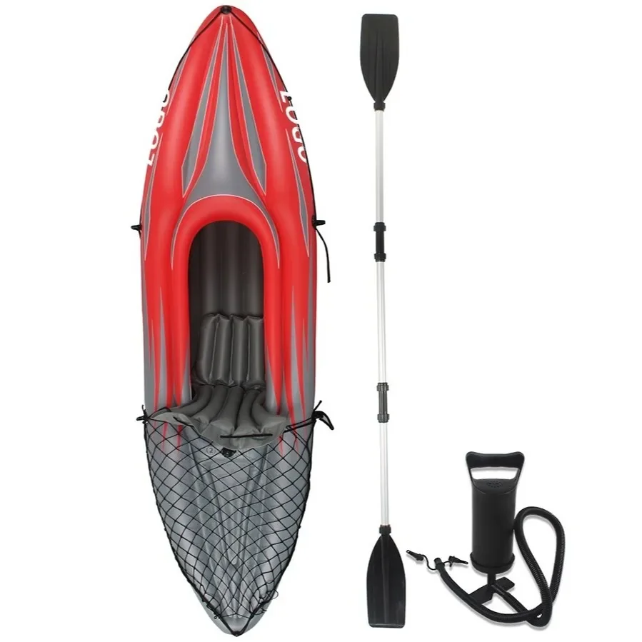 Inflatable Kayak Boat - Blue & Red PVC, One-Person, Portable, with Paddle & Air Pump