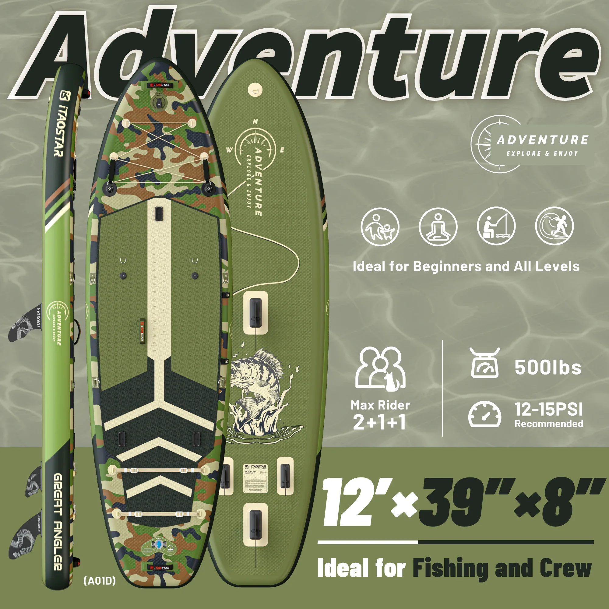 ITAOSTAR Adventure A01D Inflatable SUP - 11'6", Single Layer, Stand Up Paddle Board (SUP)