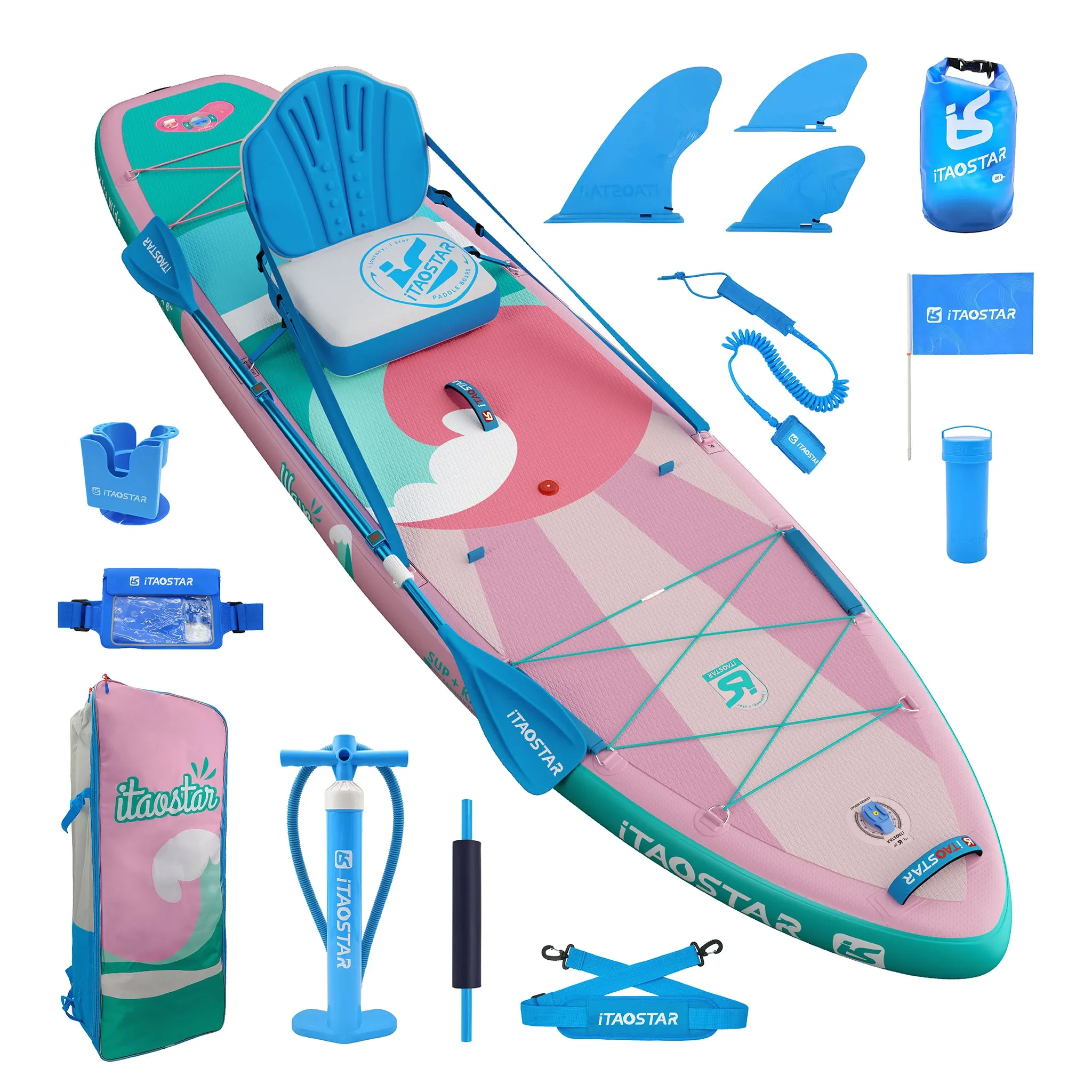 ITAOSATAR WAVE W01B 11'6" x 36" x 6" Inflatable Stand Up Paddle Board with Seat and Premium Accessories