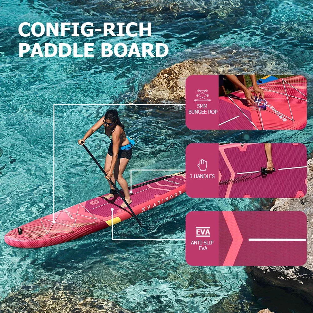 Inflatable Stand Up Paddleboard (SUP) - Skateboarding Style - PVC Drop Stitch - Large Size for Surfing and Yoga