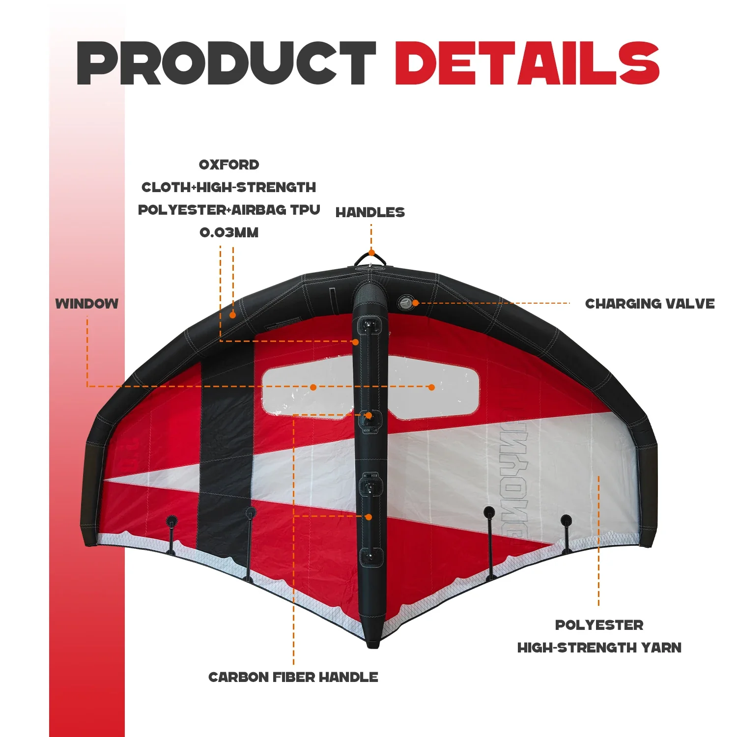 Inflatable Surfboard with Carbon Hard Handle, UV Hydrofoil Wings & Tear-Resistant Air Bag - For Ocean Waters