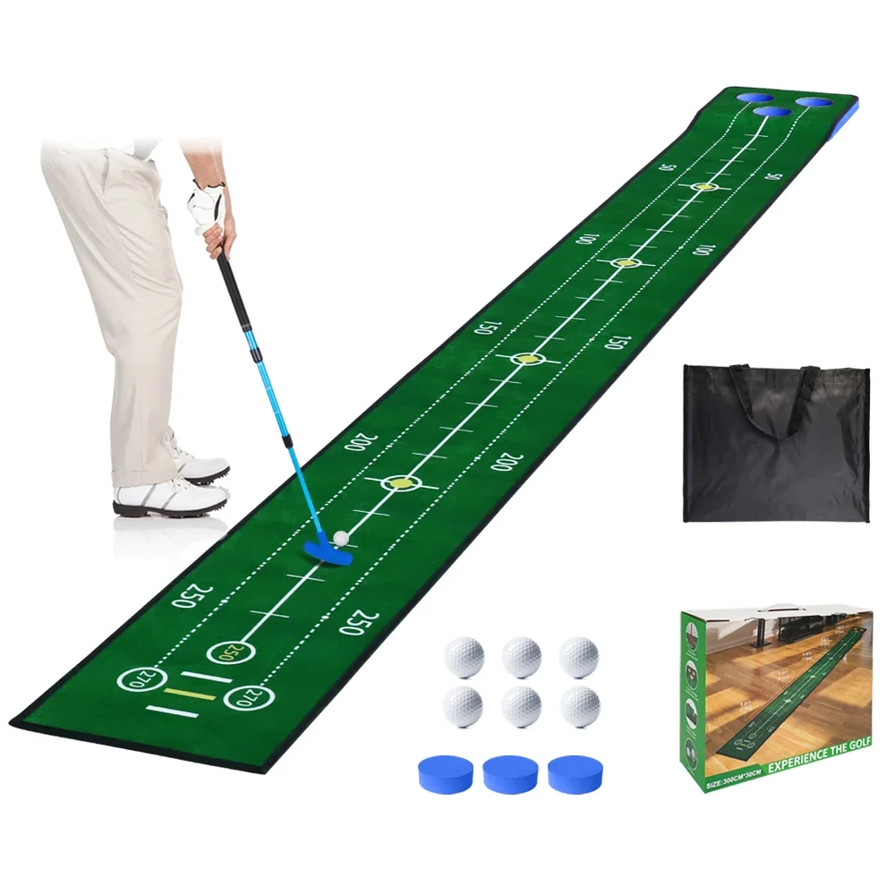 Indoor Office Golf Putter Trainer Practice Set with Training Mat and Golf Simulator