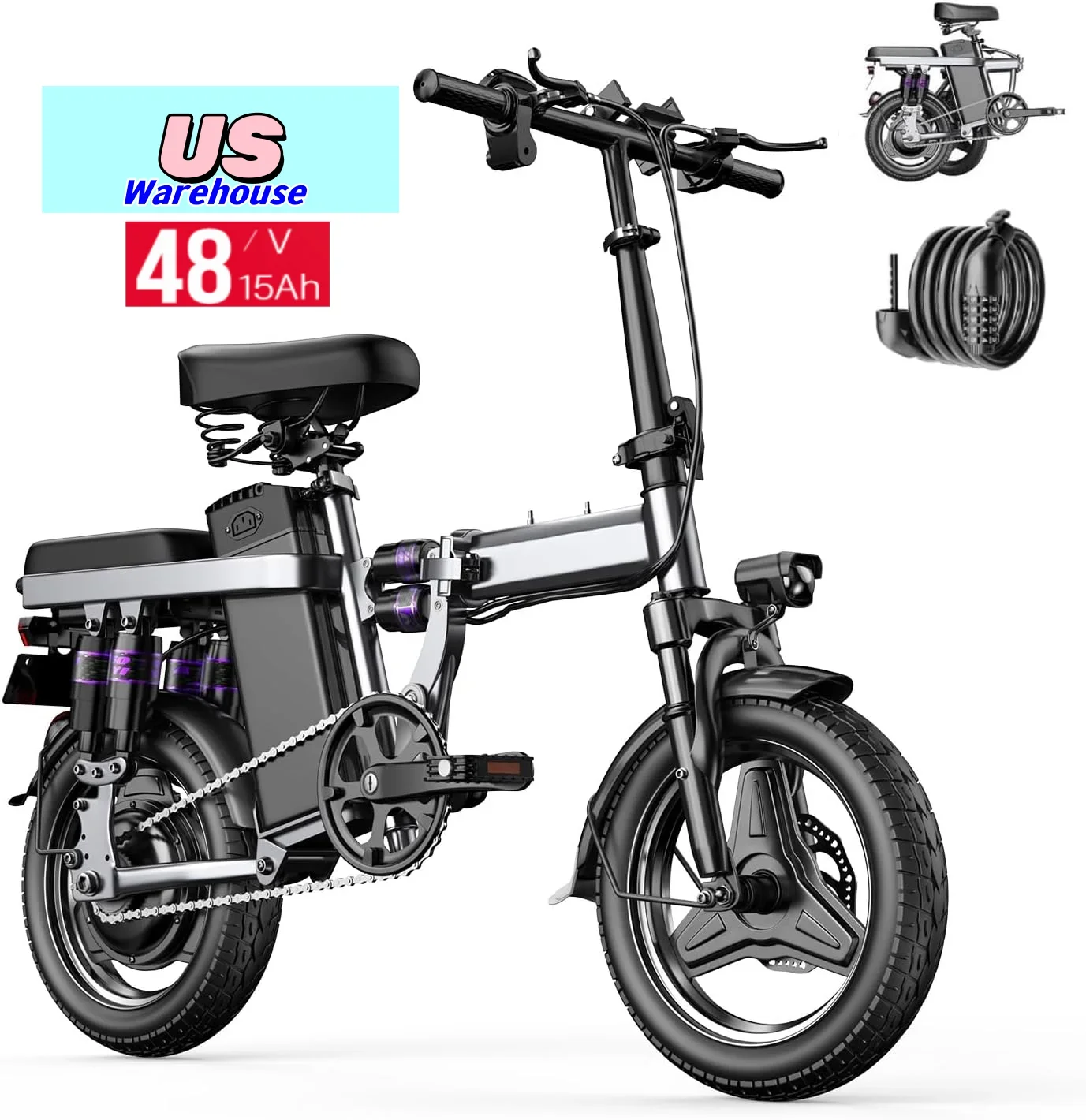 Folding Electric Bicycle 500W 48V 15Ah 14" LCD Display - US Warehouse