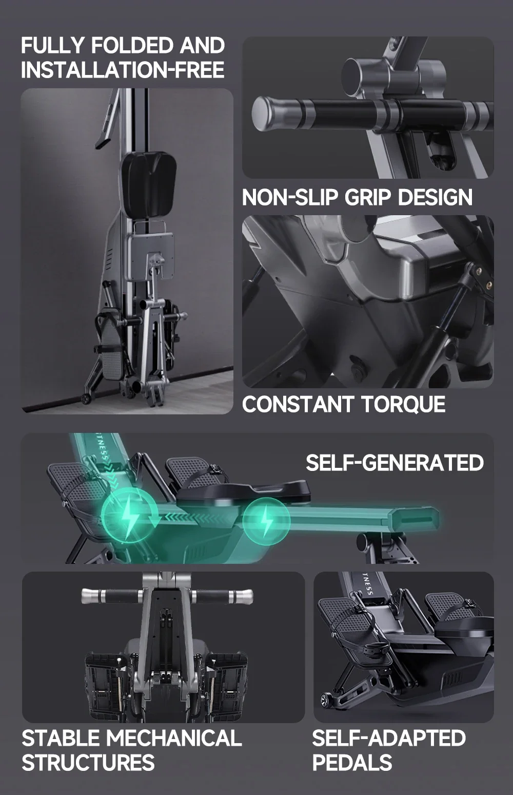 Concept Fitness Rower, Folding Air Rowing Machine for Home Gym