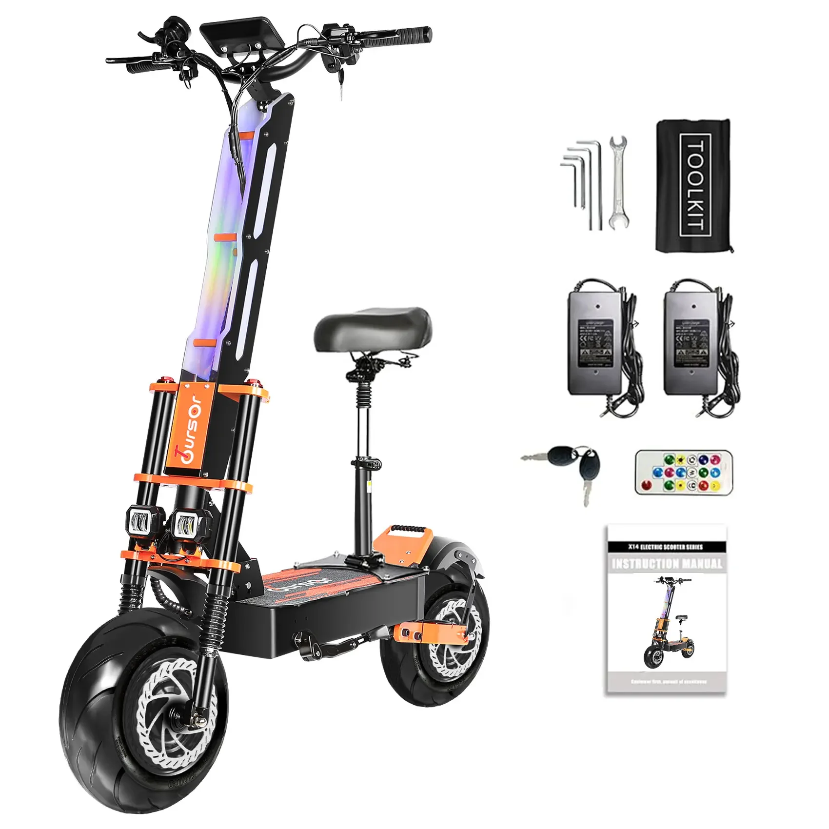 Powerful Electric Scooter (2025 Upgrade) - All-Terrain, Dual Motors (8000W), 60V 35Ah Battery, Full Suspension, with Seat