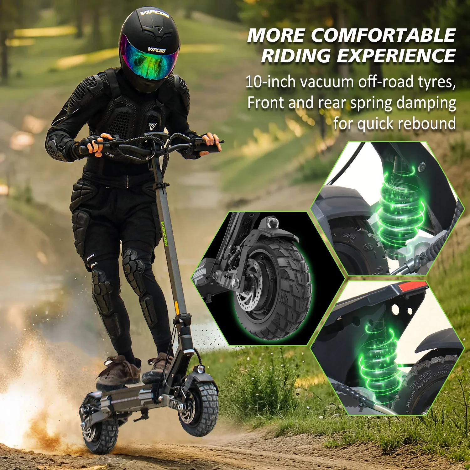 VIPCOO VS6 PRO 52V Dual Motor Electric Scooter - 10" Fat Tires, Foldable for Adults