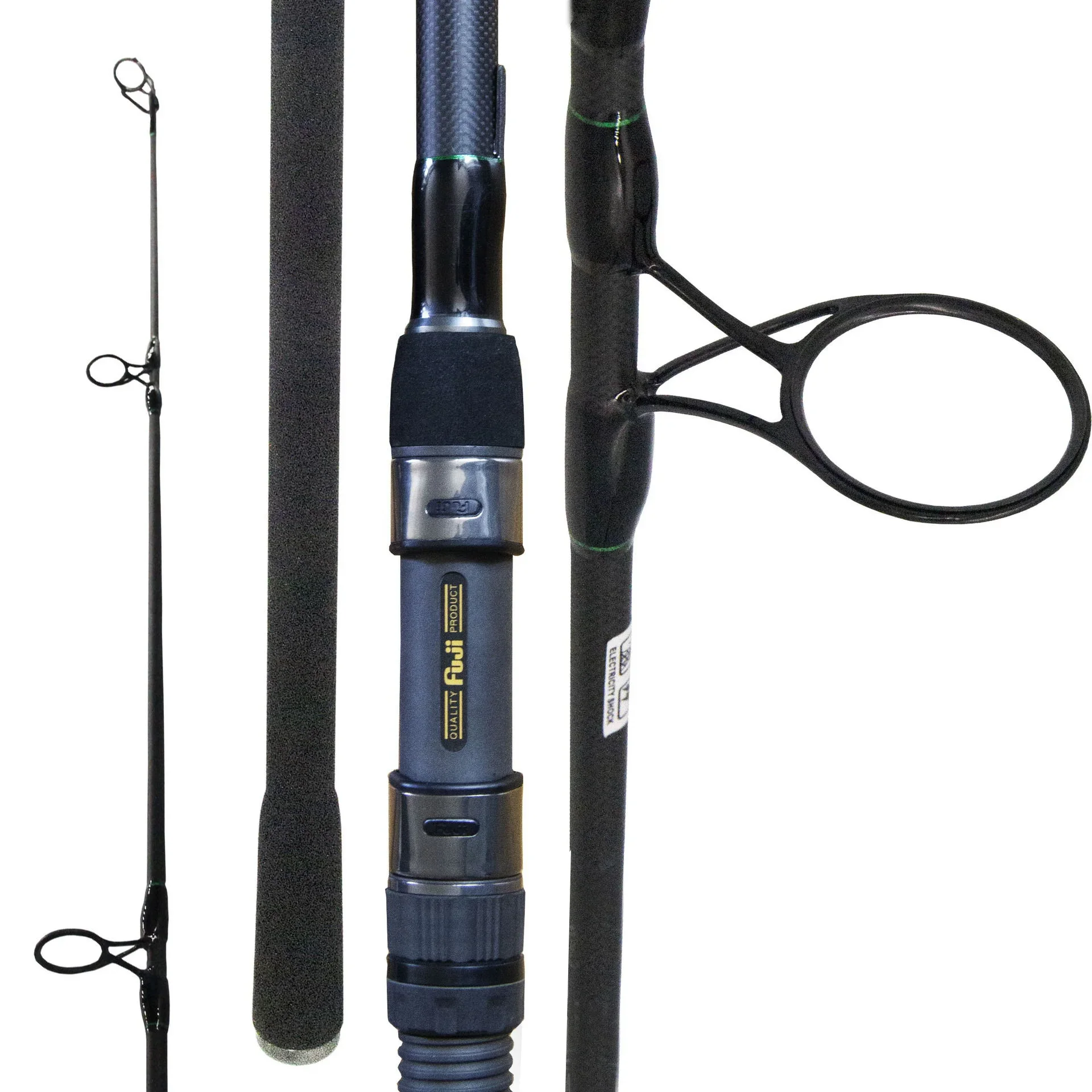 2 Section 10ft Black Carp Fishing Rod - High Carbon, Fuji Reel Seat, Telescopic