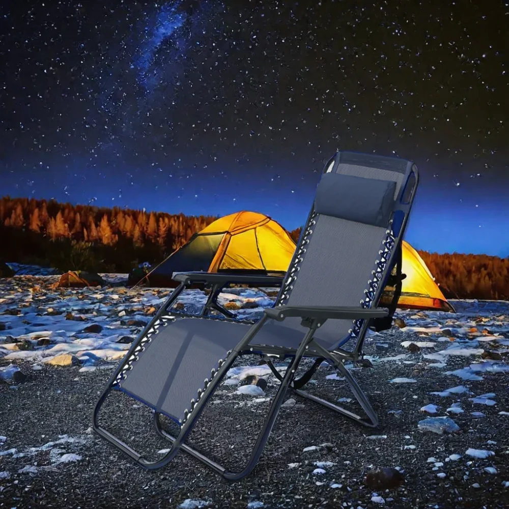 Double Camping Chair Recliner with Removable Pillow, Side Table - Perfect for Beach, Hotel, Garden & More