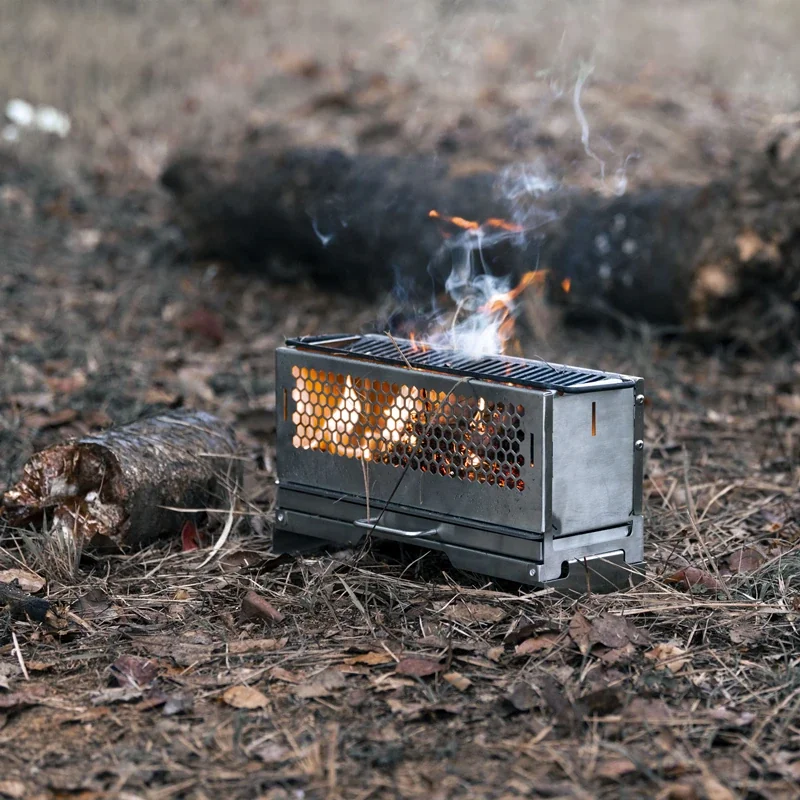 JWQ-037 Portable Camping Grill Stove - Foldable Stainless Steel Wood Burning Firewood Stove