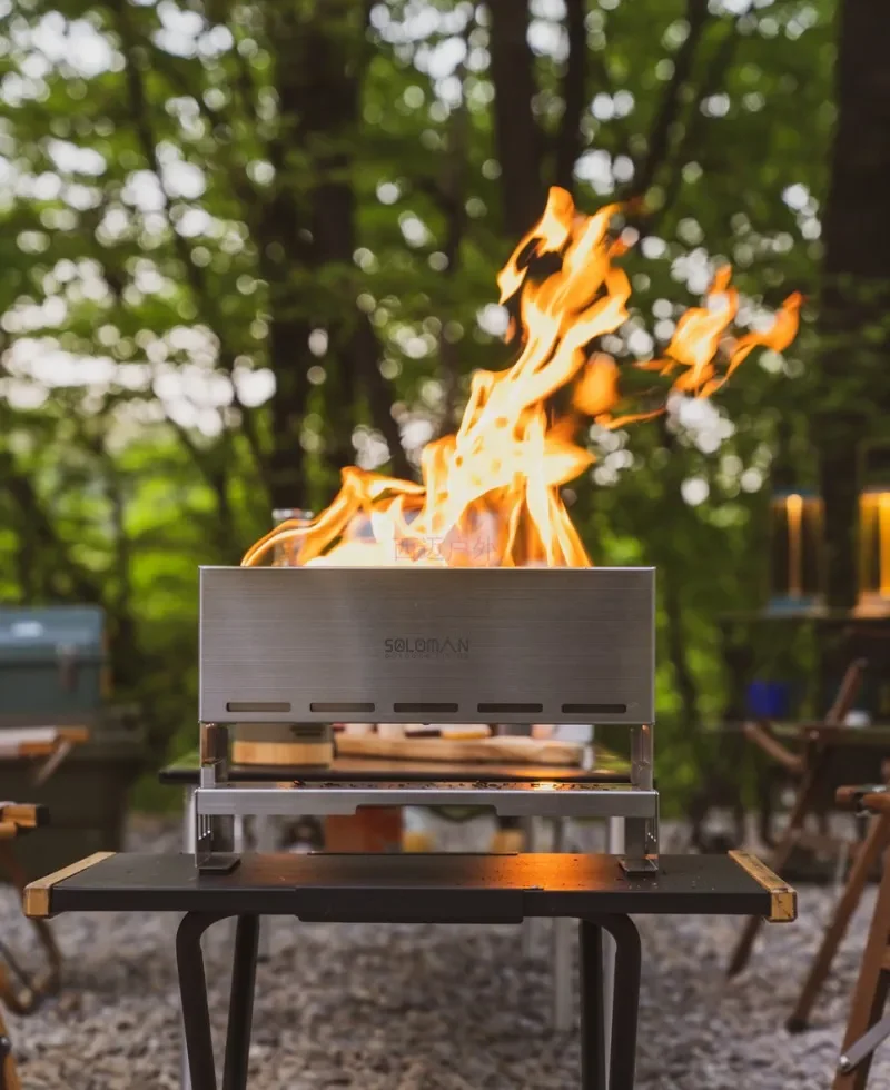 Portable Folding Outdoor Stove, SUS304 Stainless Steel Half Unit IGT Fire-Burning BBQ Grill for Camping