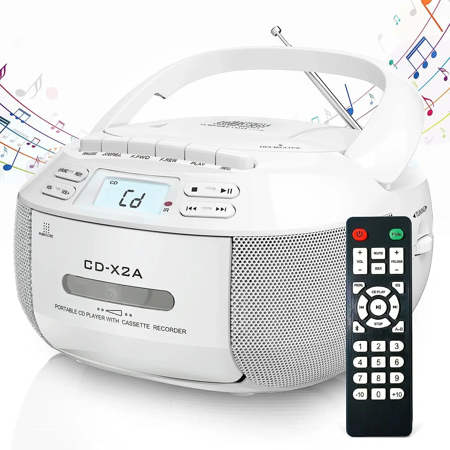 Boombox CD Player with Cassette Deck, AM/FM Radio & Remote Control LCD Display, Tape Recording, DC Powered - Great for Kids & Home Use