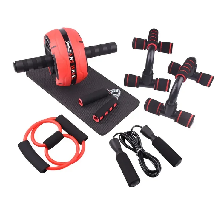CHENGMO SPORTS Gym Fitness Set Ab Wheel Roller Abdominal Crunch Machine Handgrip Strengthener Jump Rope Push EVA Exercise