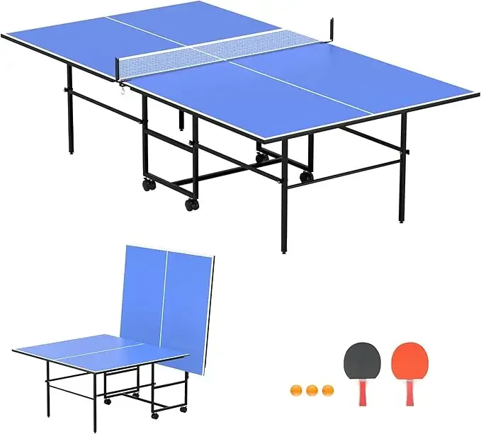 MDF Professional 9ft Foldable Ping Pong Table for Indoor Play with Net, Paddles & Balls