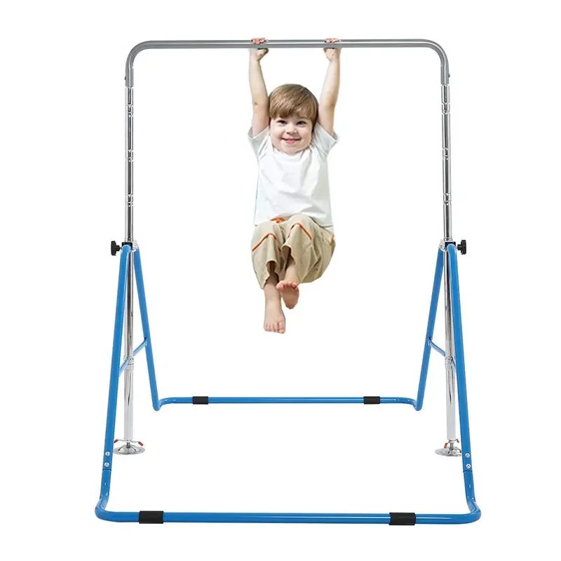 Adjustable Height Indoor Gym Horizontal Bars - Kids Gymnastics Bar (Blue/Pink) Steel Child Fitness Equipment