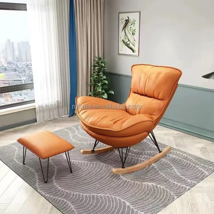 Nordic Simplicity Fabric Lounge Swing Chair with Pedal - Living Room Furniture