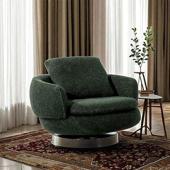 Italian Minimalist Swivel Lounge Chair - Stainless Steel Rotating Sofa