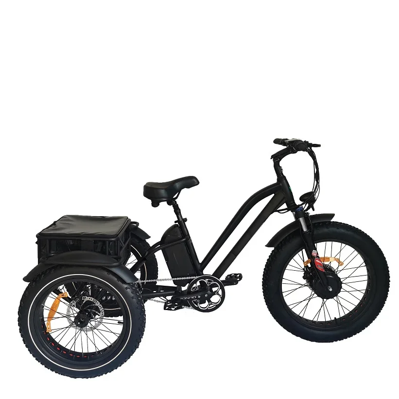 24 Inch Electric Fat Tire Tricycle E-Bike - Front Motor, 3-Wheel Electric Mountain Bike for Adults