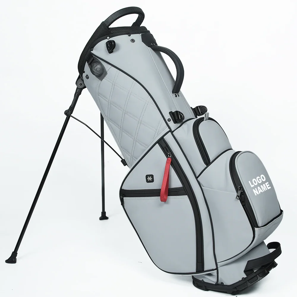 Custom Logo 5-Way Waterproof Golf Stand Bag - PU Leather & Polyester - Black/Light Gray
