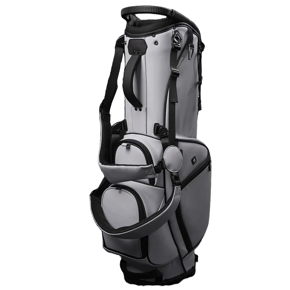Custom Logo Lightweight PU Leather Golf Stand Bag (Black & Gray) - 5-Way Top - Waterproof, Durable