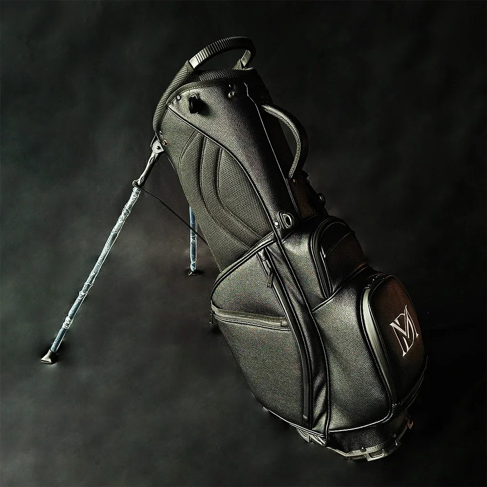 Custom Logo 5-Way Divider Lightweight Durable PU Leather Stand Golf Bag - Black
