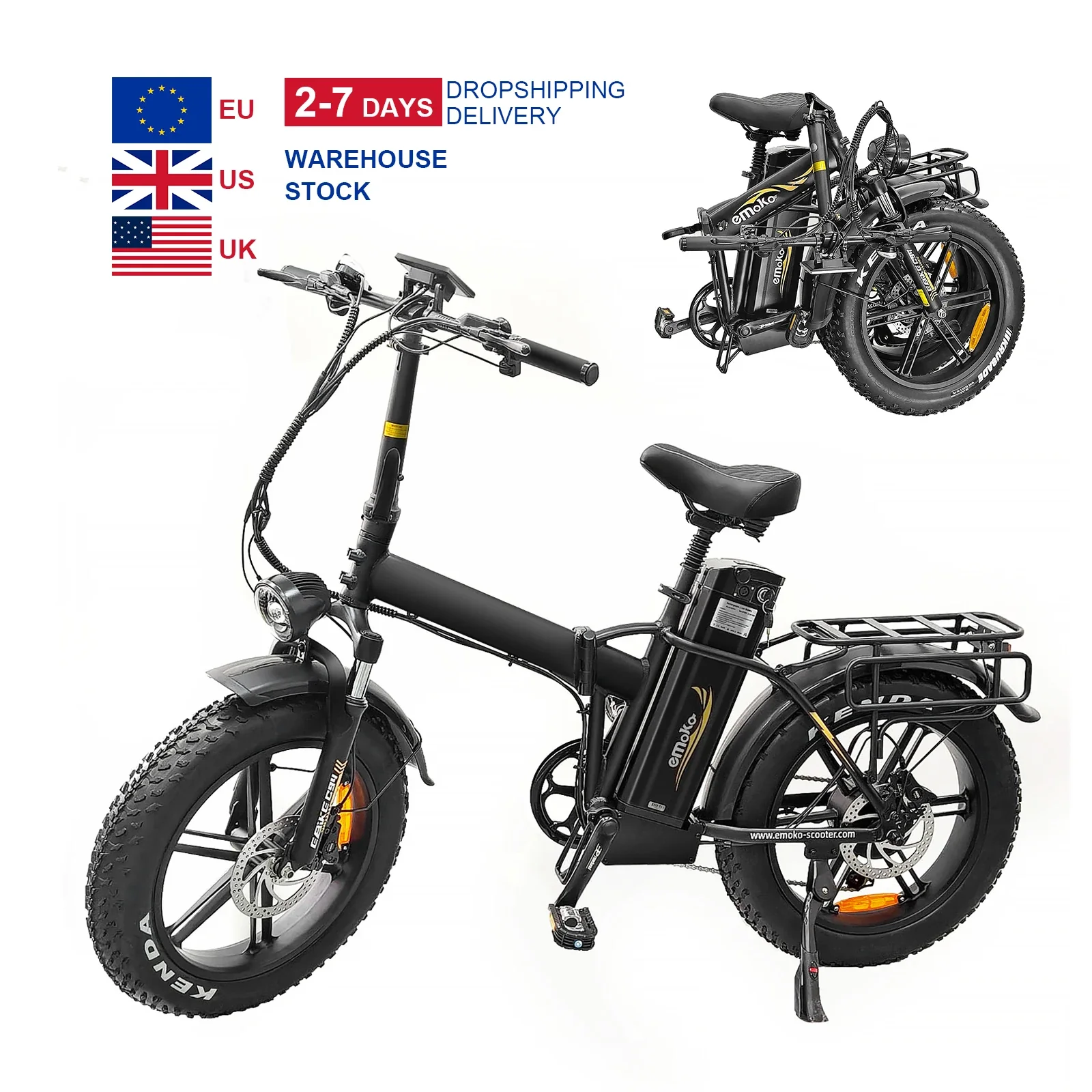 EMOKO 48V 35AH Electric Cargo Bike, 130KM Range, Foldable with Front Suspension and Pedal Assist