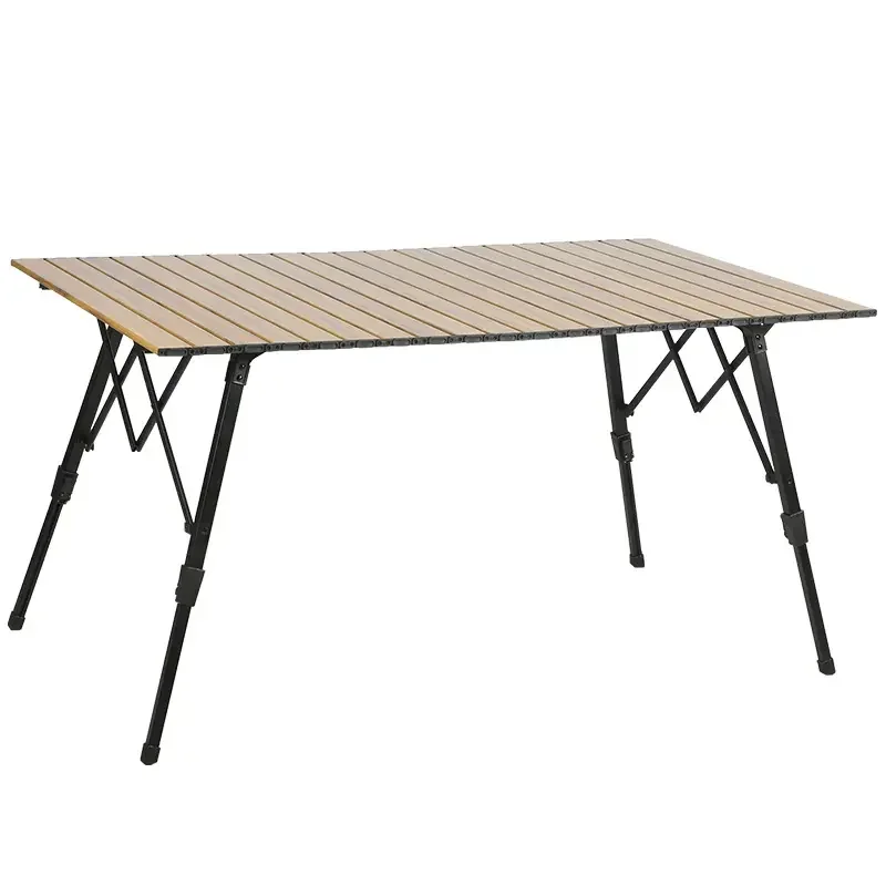 Modern Outdoor Portable Camping Table - Wood Grain Finish, Lightweight & Folding with Height-Adjustable Metal Design